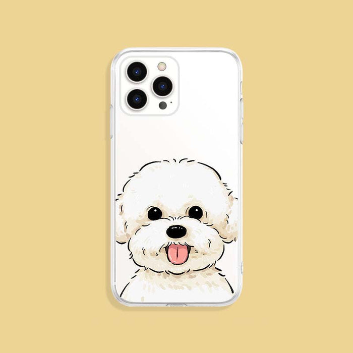 Bichon Frise Phone Case with Protection: clear, white white fluffy dog, kawaii cartoon style