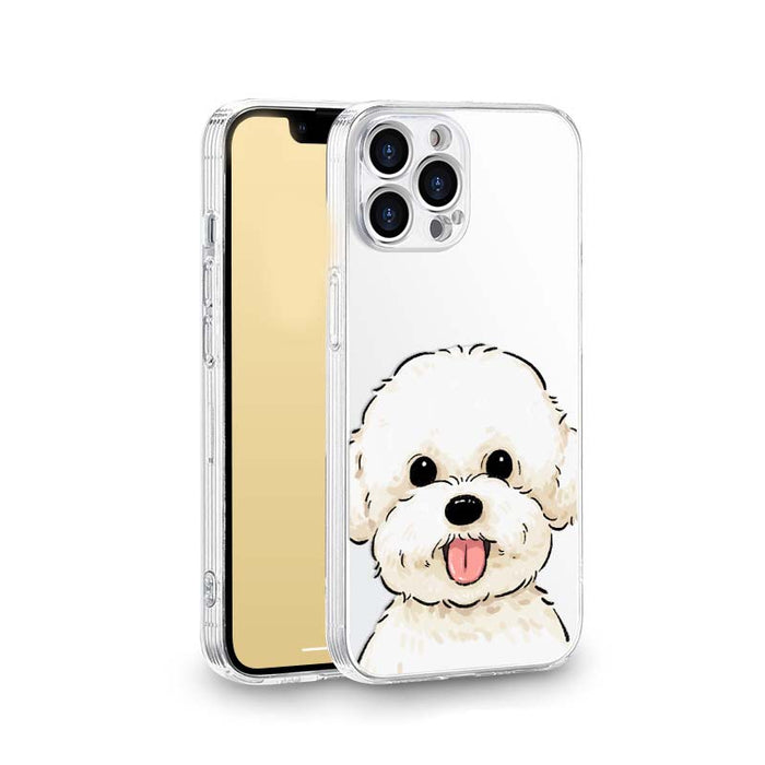 Bichon Frise Phone Case with Protection: clear, white white fluffy dog, kawaii cartoon style