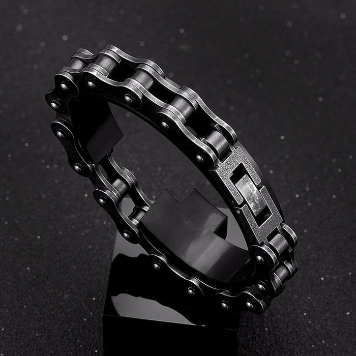Bicycle Chain Bracelet with Black Coating: black, dark gray bracelet, industrial style
