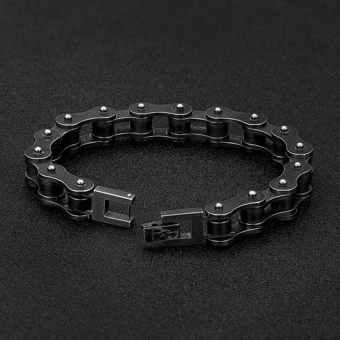 Bicycle Chain Bracelet with Black Coating: black, dark gray bracelet, industrial style