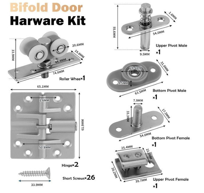 Bifold Door Hardware Kit 900mm Track Heavy Duty Folding Closet Set – 900mm-165