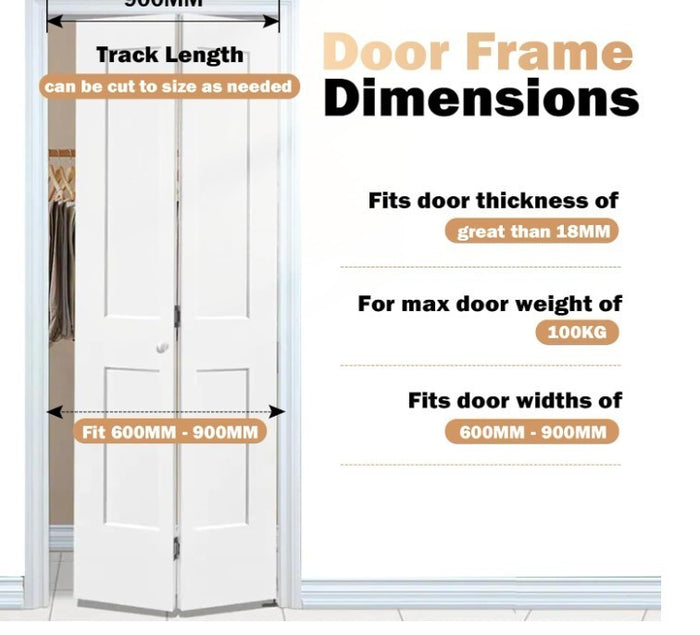Bifold Door Hardware Kit 900mm Track Heavy Duty Folding Closet Set – 900mm-165