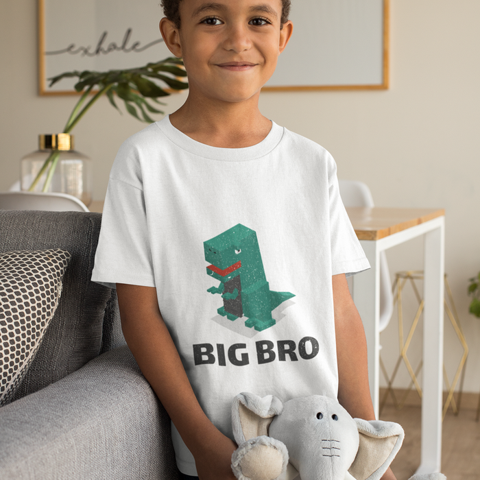 Big Brother T-Shirt for Children: white, green cartoon dinosaur