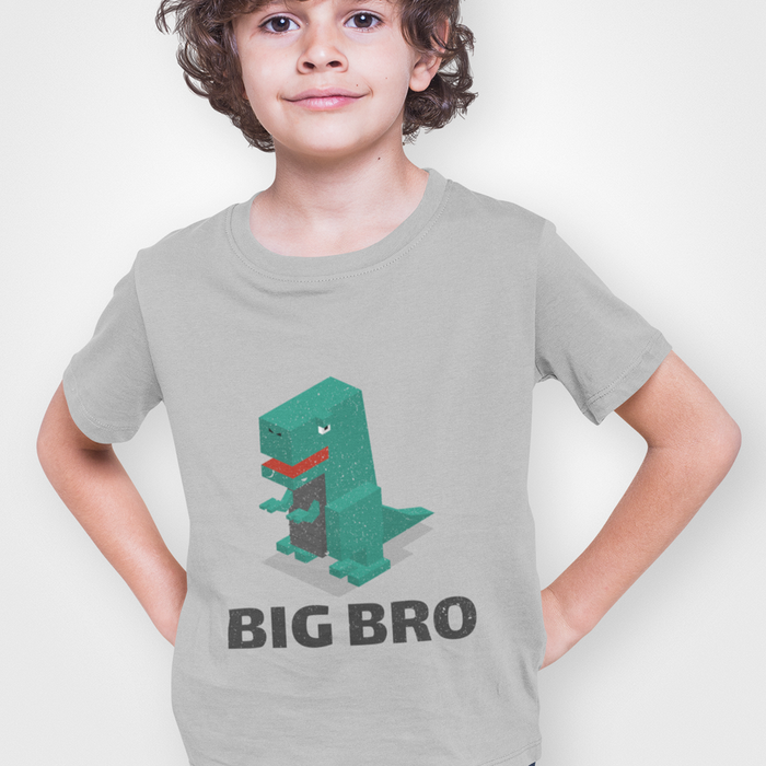 Big Brother T-Shirt for Children: white, green cartoon dinosaur