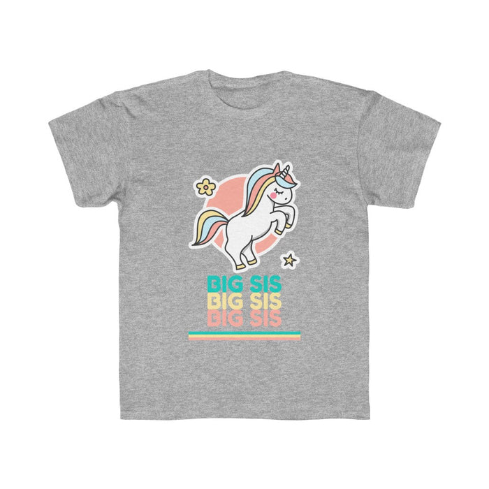 Big Sister T-Shirt for Children: white, teal unicorn, cartoon kawaii style