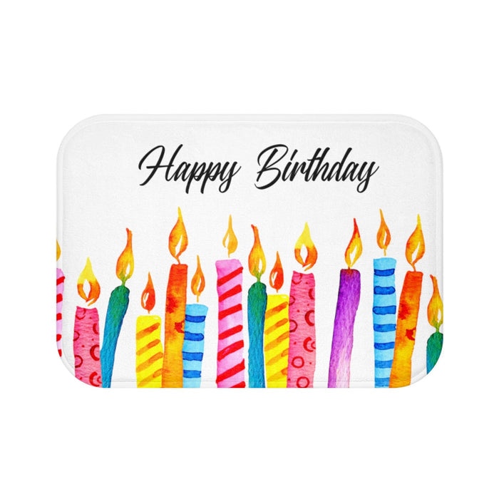 Birthday Celebration Candles Bathroom Mat Decor Rug: white, yellow birthday candles, colorful watercolor illustration style