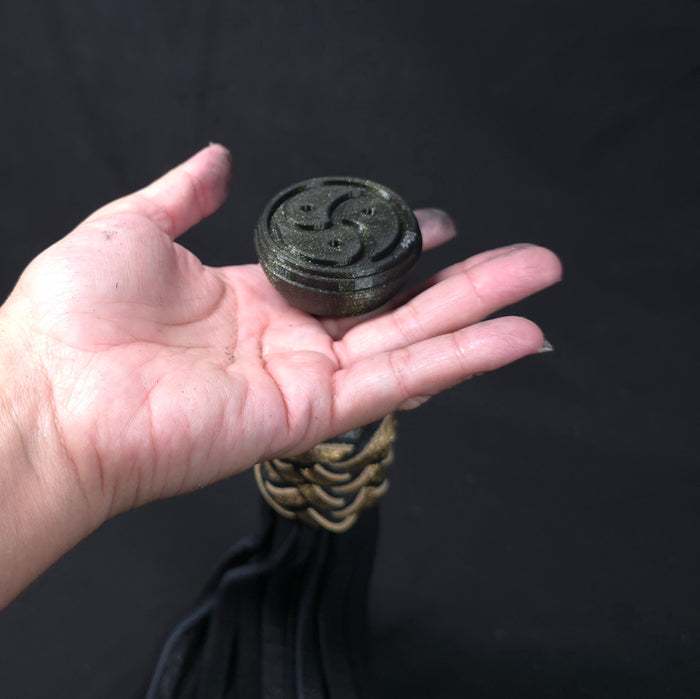Black and Gold Bison Ball Handle Flogger- Shortie- In Stock