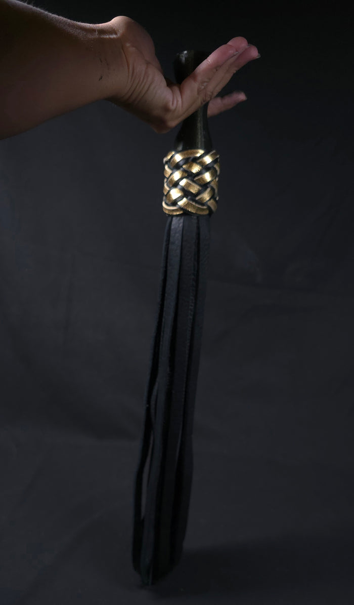 Black and Gold Bison Ball Handle Flogger- Shortie- In Stock