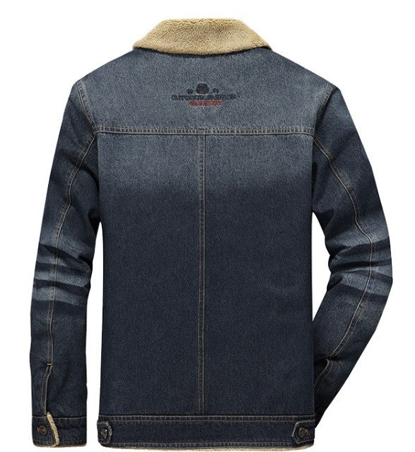 Black Denim Winter Jacket for Men: dark navy/black, beige jacket, casual rugged style