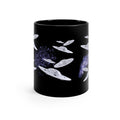 Black Flying Saucer Coffee Tea Mug: black, gray UFOs/flying saucers in space, cartoon sci-fi style