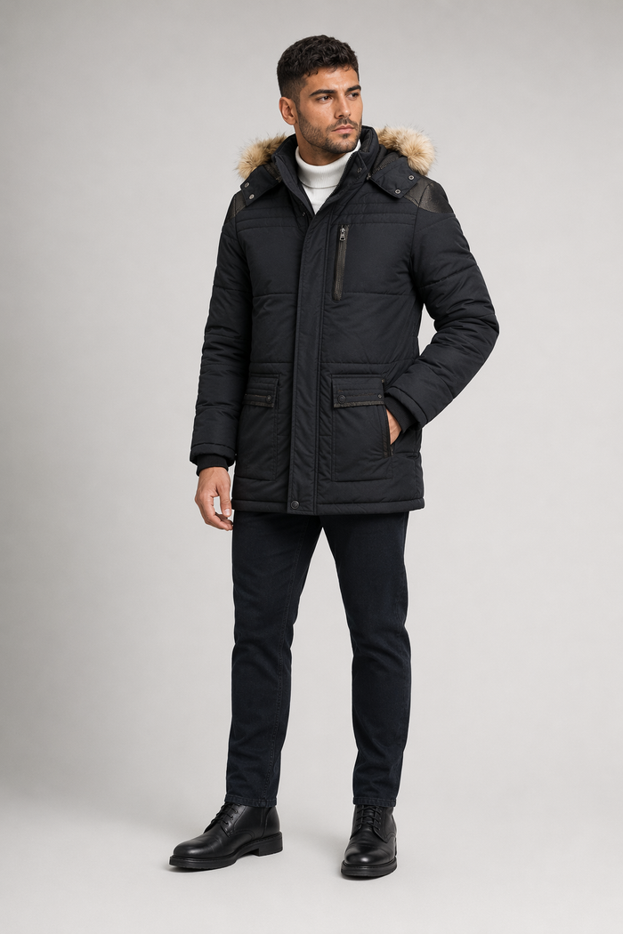 Black Hooded Winter Coat for Men Default