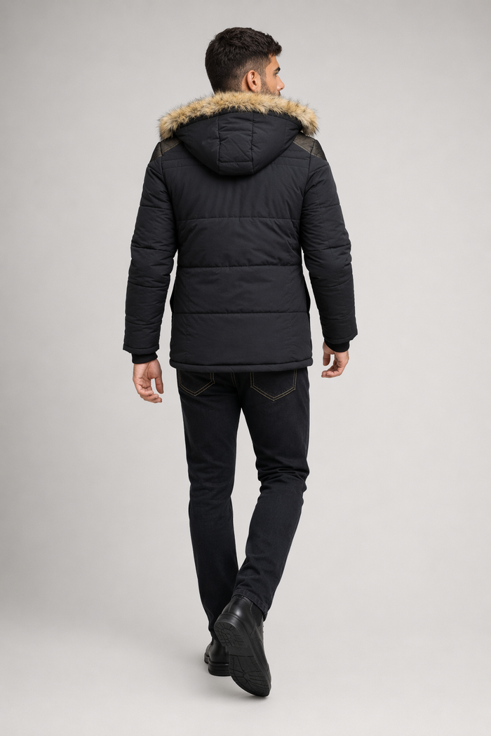 Black Hooded Winter Coat for Men Default