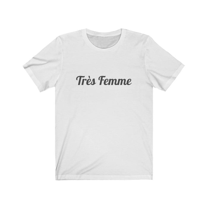 Black Logo T-Shirt for Women, Tre Femme Edition: white, dark gray graphic T-shirt, minimal style