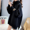Black Turtleneck Sweater for Women with Unique Embellishments: black, dark brown turtleneck sweater, minimal casual style