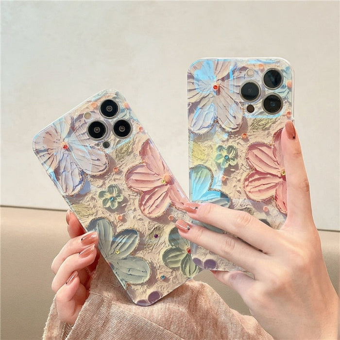Blossom Design Case for iPhone with Nature Inspired Print: cream, pastel pink floral theme, kawaii style
