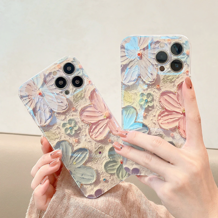 Blossom Design Case for iPhone with Nature Inspired Print: cream, pastel pink floral theme, kawaii style