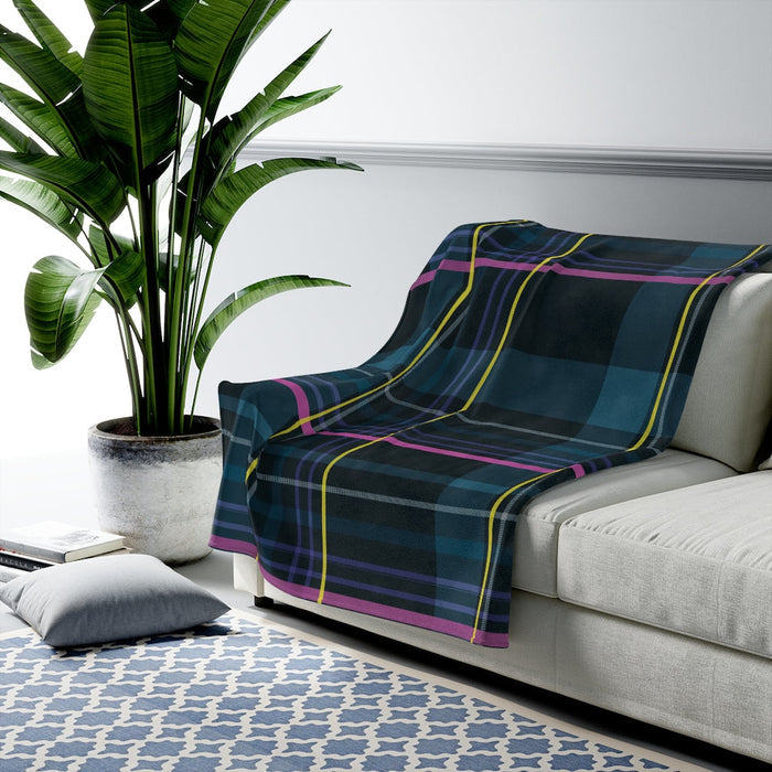 Blue Checkered Plush Throw Blanket, Available in 3 Dimensions: dark navy, teal throw blanket, modern plaid style