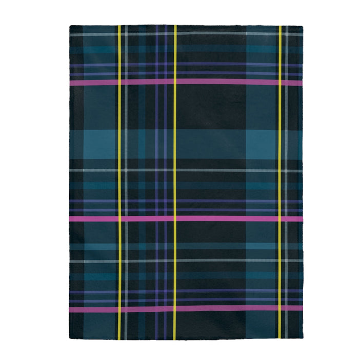 Blue Checkered Plush Throw Blanket, Available in 3 Dimensions: dark navy, teal throw blanket, modern plaid style