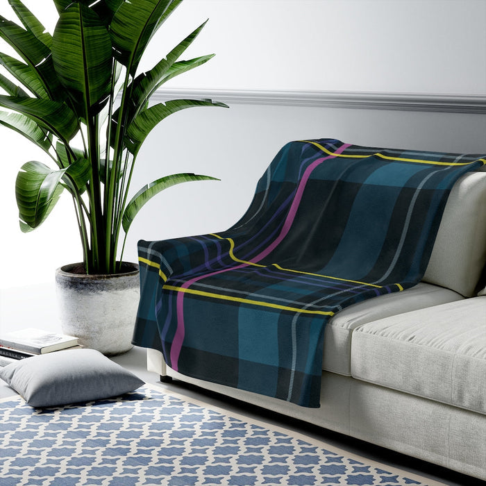 Blue Checkered Plush Throw Blanket, Available in 3 Dimensions: dark navy, teal throw blanket, modern plaid style