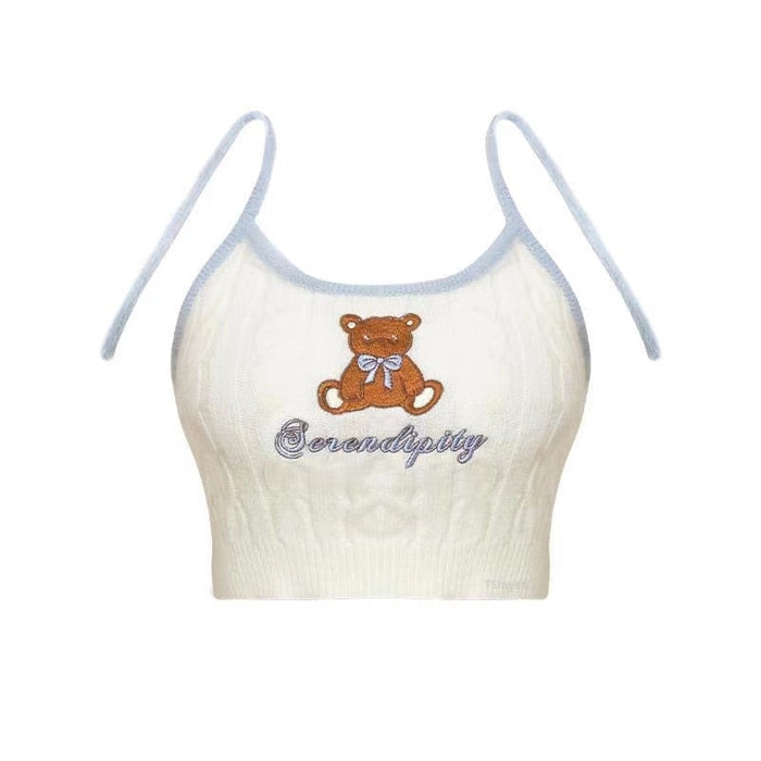 Blue & Cream Cute Bear Knitted Set: cream, light blue teddy bear, kawaii style