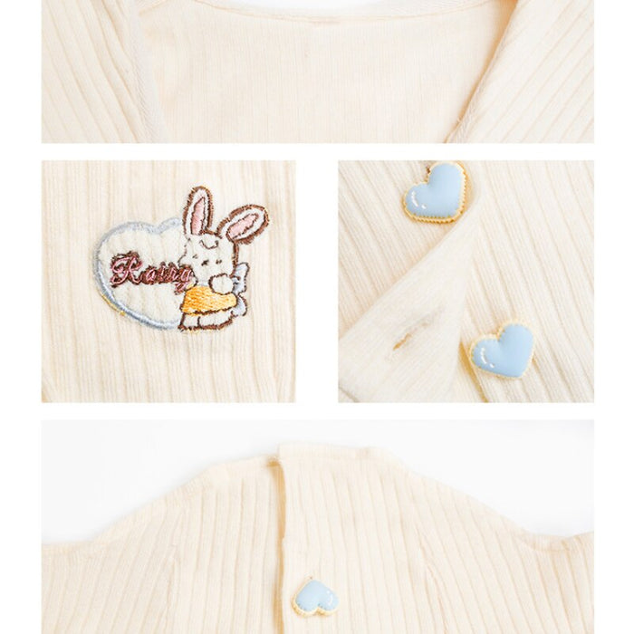Blue & Cream Cute Bear Knitted Set: cream, light blue teddy bear, kawaii style