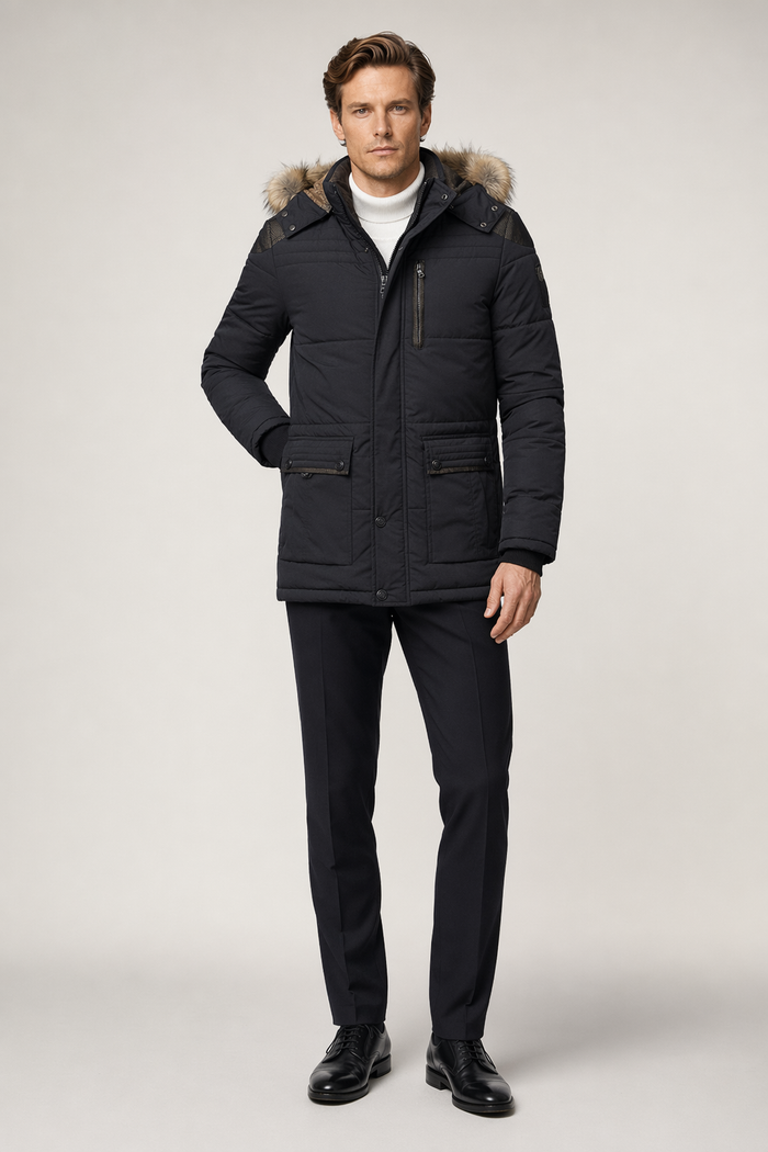 Blue Hooded Winter Coat for Men Default