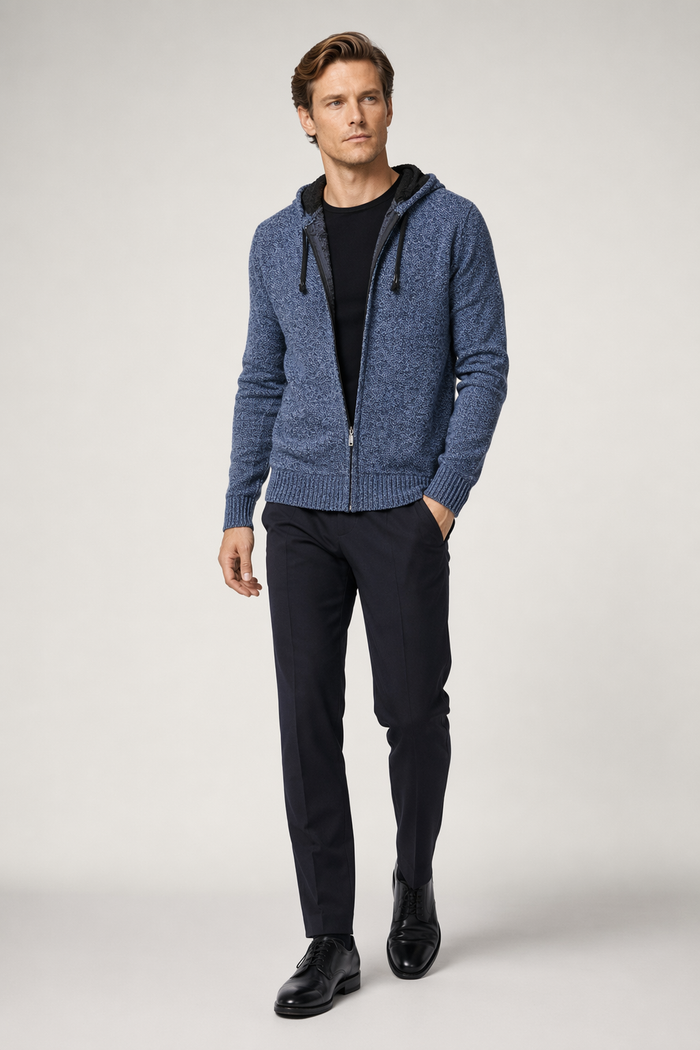 Blue Hooded Zip-Up Jacket for Men Default