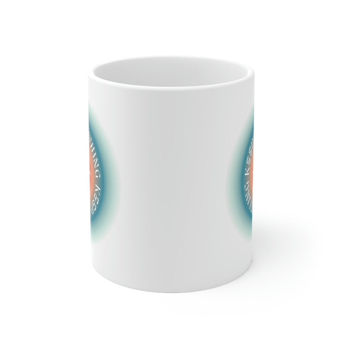 Blue Mug for Persistent Hustlers and Growth-Seekers: white, teal handled mug, minimal motivational graphic style