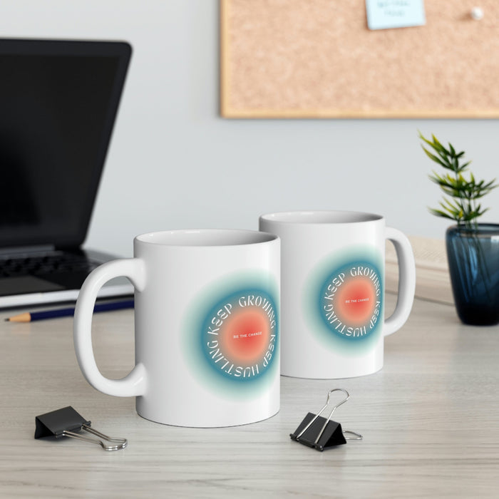 Blue Mug for Persistent Hustlers and Growth-Seekers: white, teal handled mug, minimal motivational graphic style