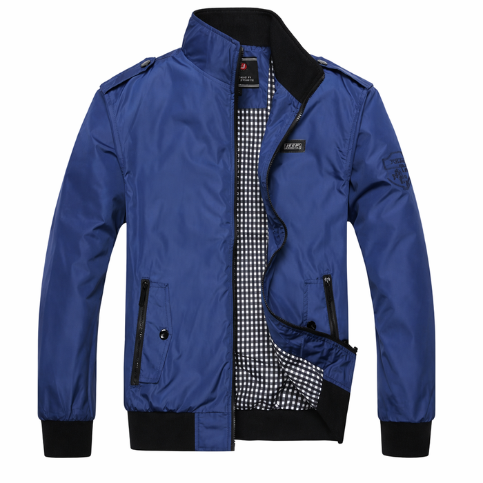 Blue Zip-Up Stand Collar Jacket for Men Default