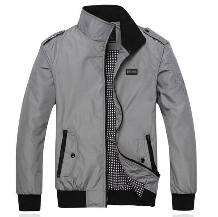 Blue Zip-Up Stand Collar Jacket for Men: royal blue, black zip-up jacket, casual sporty style