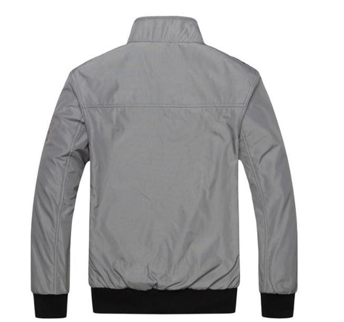 Blue Zip-Up Stand Collar Jacket for Men: royal blue, black zip-up jacket, casual sporty style
