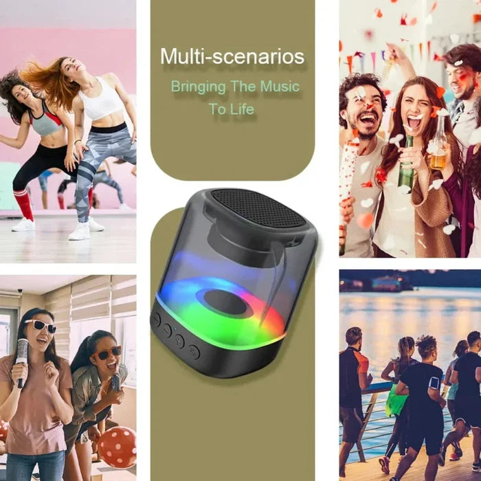 Bluetooth Speaker with Color-Changing Lights: black, dark gray portable speaker, modern minimalist style