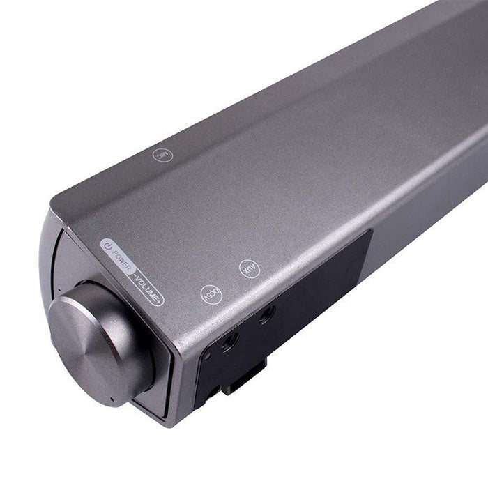 Bluetooth Speaker with Wireless Subwoofer for Stereo Sound: black, dark gray soundbar speaker, minimal modern style