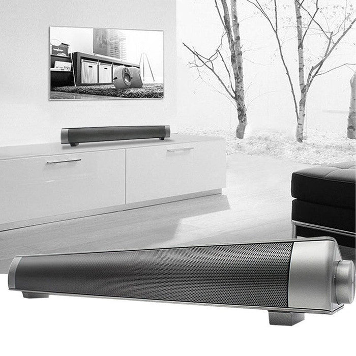Bluetooth Speaker with Wireless Subwoofer for Stereo Sound: black, dark gray soundbar speaker, minimal modern style