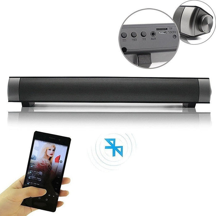 Bluetooth Speaker with Wireless Subwoofer for Stereo Sound: black, dark gray soundbar speaker, minimal modern style