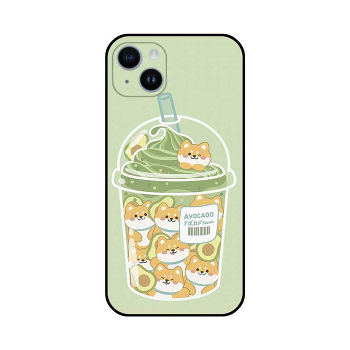 Boba Animal Phone Cases with Customizable Cutouts: light green, white Shiba Inu dogs in a drink cup illustration, kawaii cart