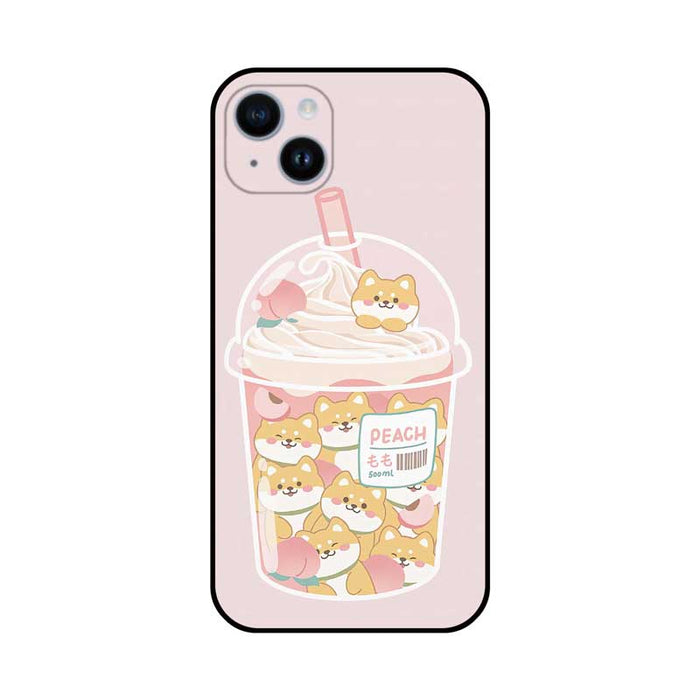 Boba Animal Phone Cases with Customizable Cutouts: light green, white Shiba Inu dogs in a drink cup illustration, kawaii cart