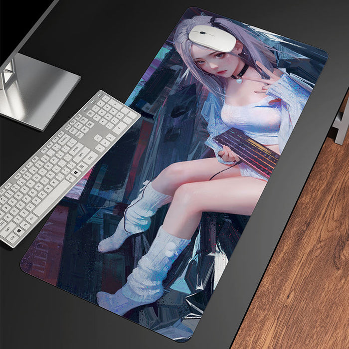 BonBonGoods Gaming Mouse Pad: Ultimate Gaming Experience: dark blue, black anime-style female character, anime, futuristic cy