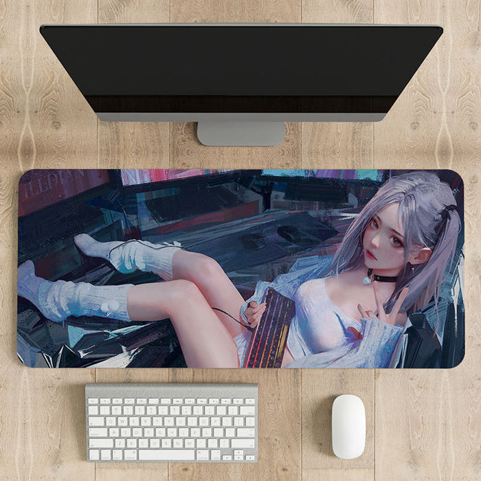 BonBonGoods Gaming Mouse Pad: Ultimate Gaming Experience: dark blue, black anime-style female character, anime, futuristic cy