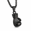 Boxing Glove Charm Necklace in Silver Finish Black