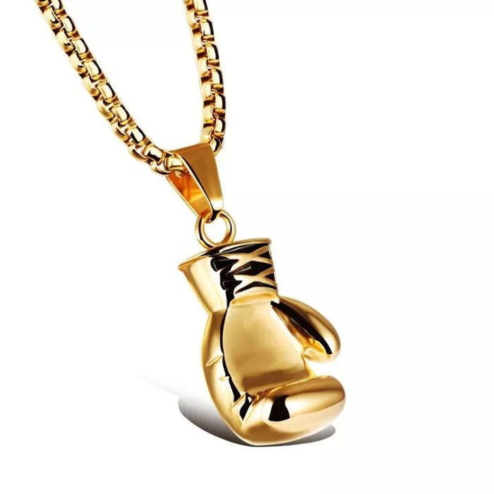 Boxing Glove Charm Necklace in Silver Finish: silver, black boxing glove, minimal style