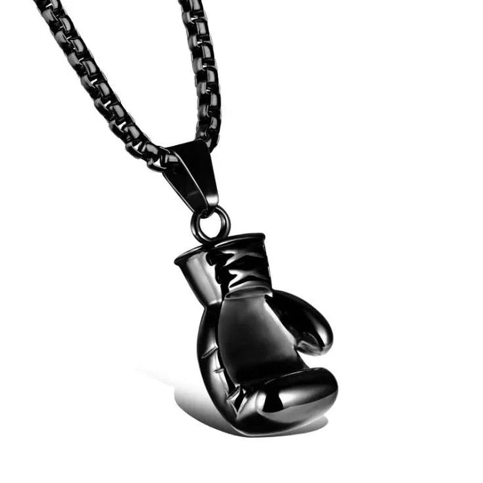 Boxing Glove Charm Necklace in Silver Finish: silver, black boxing glove, minimal style