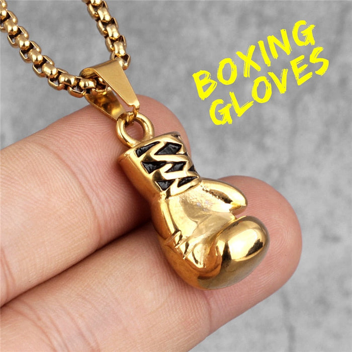 Boxing Glove Charm Necklace in Silver Finish: silver, black boxing glove, minimal style
