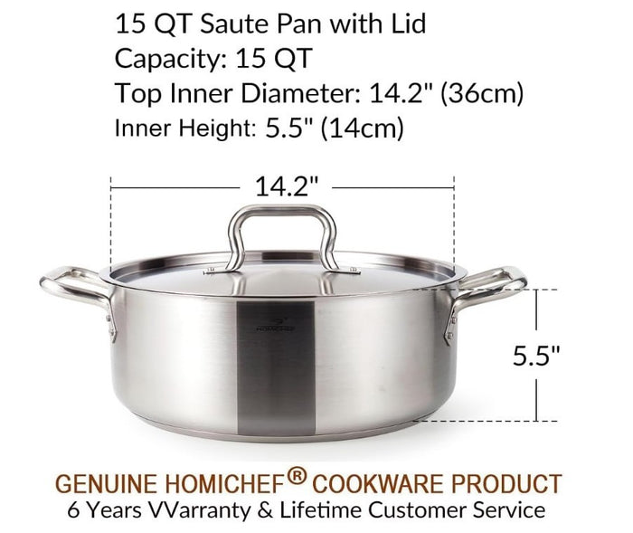 Braiser Pan Stainless Steel Pot 14L Commercial Grade Nickel-Free with Lid- 168