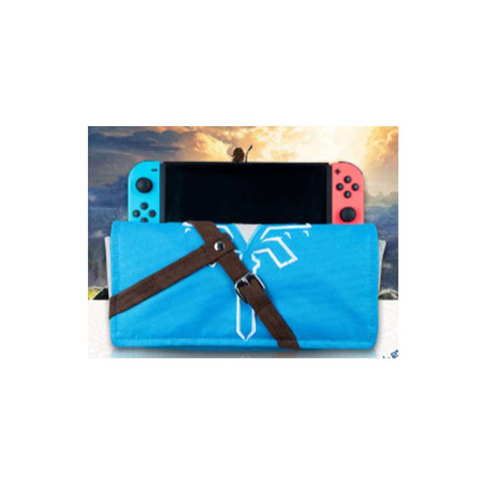 Breath of the Wild Link Switch Storage Bag: bright blue, dark brown small clutch or pouch, minimal graphic style