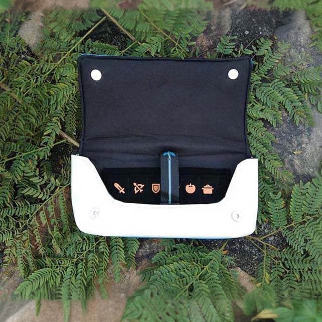 Breath of the Wild Link Switch Storage Bag: bright blue, dark brown small clutch or pouch, minimal graphic style