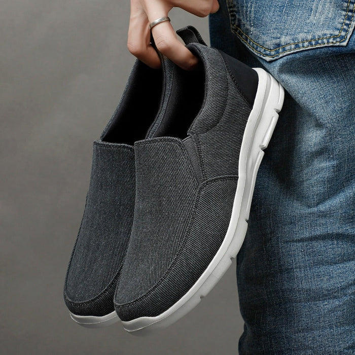 Breathable Men's Walking Shoes: blue, gray slip-on sneakers, casual minimal style