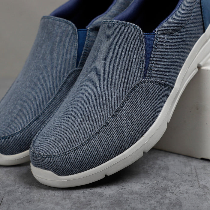 Breathable Men's Walking Shoes: blue, gray slip-on sneakers, casual minimal style