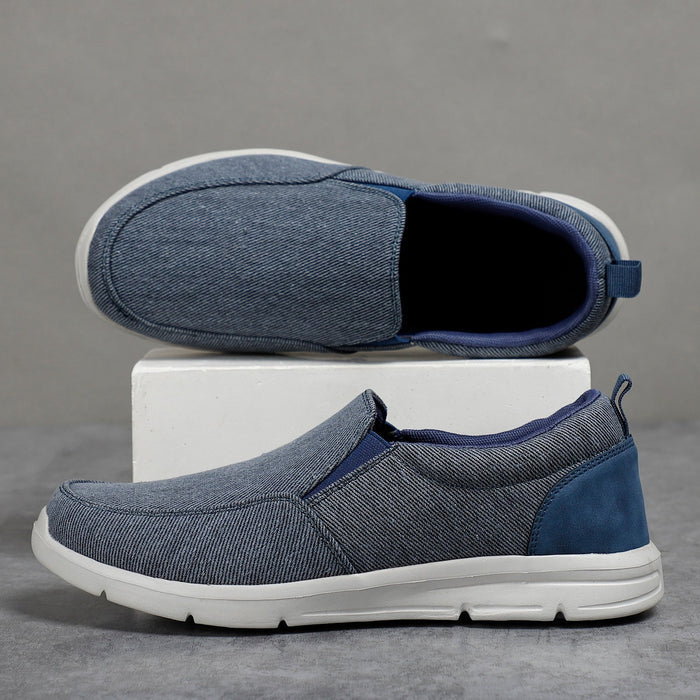 Breathable Men's Walking Shoes: blue, gray slip-on sneakers, casual minimal style